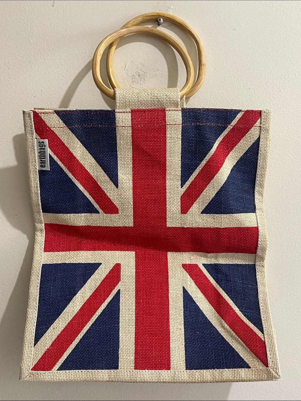 earthbags Earthwise Union Jack Canvas Tote with Wooden Handles - Red, Blue, Crea